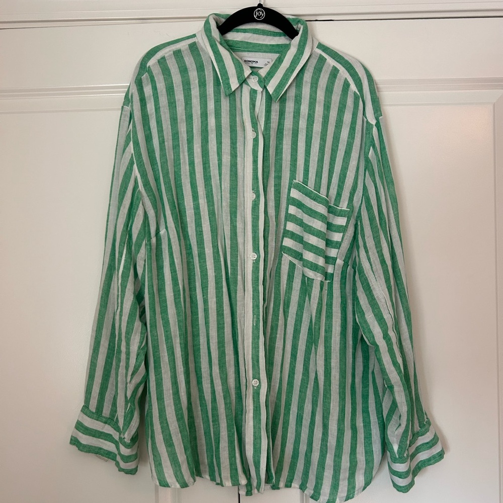Sonoma Green and White Striped Button Down Shirt